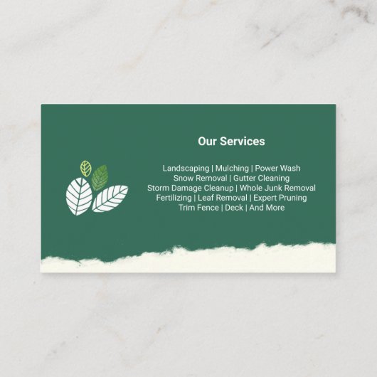 Lawn Care Gardening Services Landscaping Mowing 名刺 (裏面)