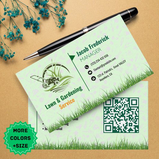 Lawn Care & Landscaping Business Card – Green & Wh 名刺