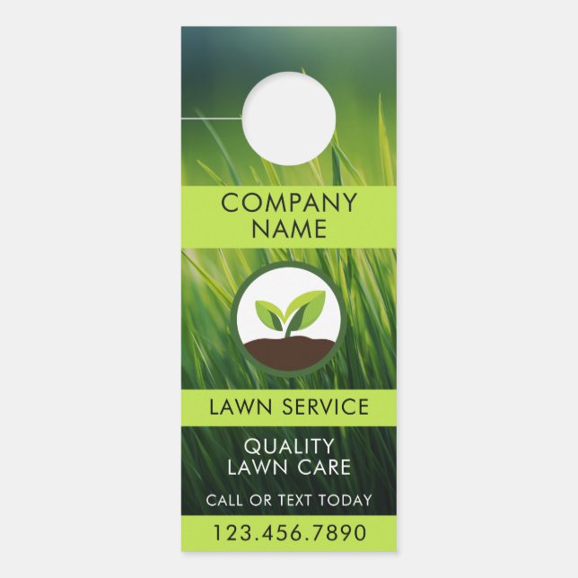 Lawn Care Landscaping Leaf Icon QR Code ドアノブサイン (正面)