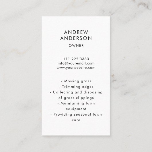 Lawn Care Landscaping Moving Business Service 名刺 (裏面)