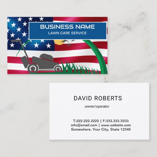 Lawn Care & Landscaping Riding Mower USA Flag Busi 名刺 (正面/裏面)