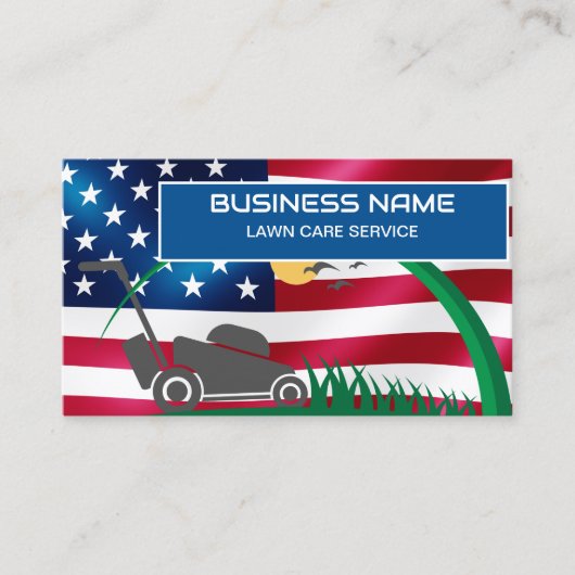 Lawn Care & Landscaping Riding Mower USA Flag Busi 名刺 (正面)