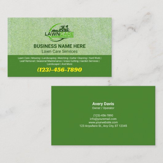 Lawn Care & Landscaping Services Logo Grass Mowing 名刺 (正面/裏面)