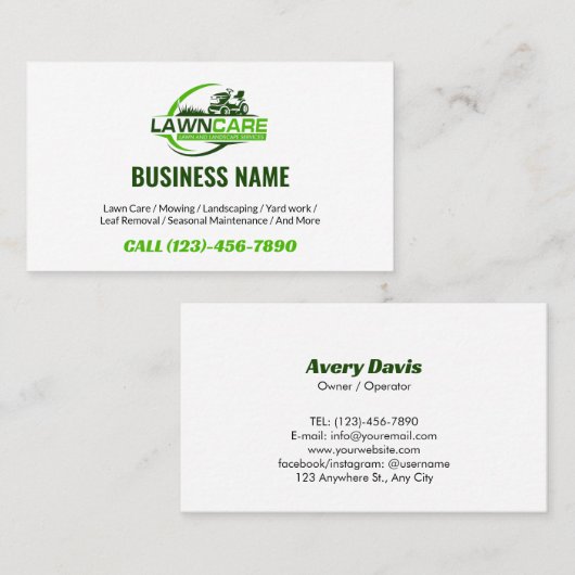 Lawn Care Logo Landscaping Mowing Yard work  名刺 (正面/裏面)