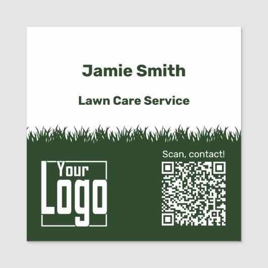 Lawn Care QR-Code Logo Company Green White 名札 (正面)