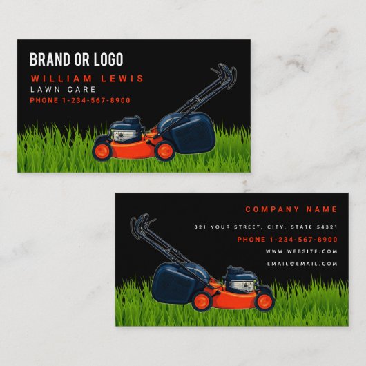 Lawn Care Red Lawnmower Landscaping Mowing Logo 名刺 (正面/裏面)