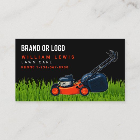 Lawn Care Red Lawnmower Landscaping Mowing Logo 名刺 (正面)