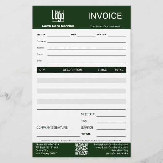 Lawn Care Service Business Invoice 便箋 (正面)