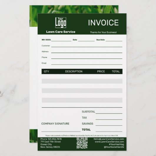 Lawn Care Service Business Invoice 便箋 (正面/裏面)