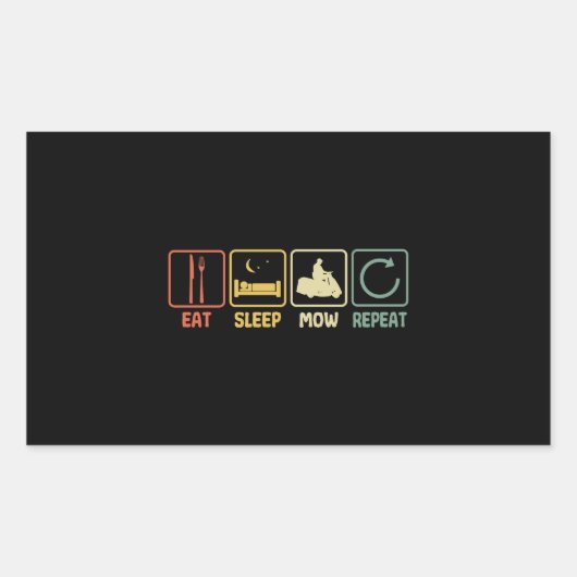 Lawn mower Eat Sleep slogan lawn mowing retro 長方形シール (正面)
