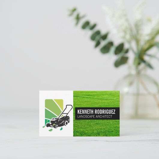 Lawn Mower Landscaping Logo | Grass 名刺 (スタンド正面)