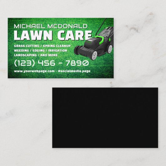 Lawn mower yard care Business Card 名刺 (正面/裏面)