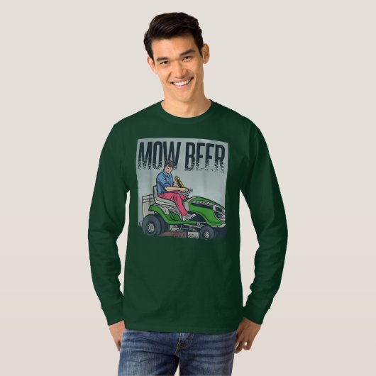 Lawn Mowing Dad Mow Beer Funny Grass Machine Tシャツ (正面フル)
