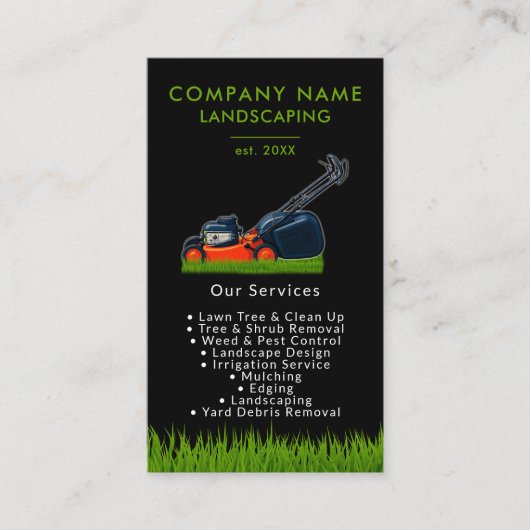 Lawn Mowing Landscaping Garden Lawn Care Black 名刺 (正面)