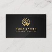 Lawncareおよび造園金ゴールドツリーロゴ 名刺 (正面)