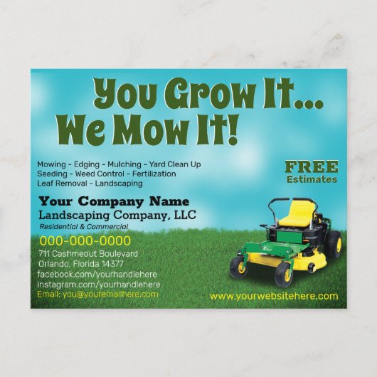 Lawncare Landscaping Grass Cutting Flyer Postcard ポストカード (正面)