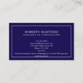 Lawyer Bilingual English Spanish Custom Navy Blue  名刺 (裏面)