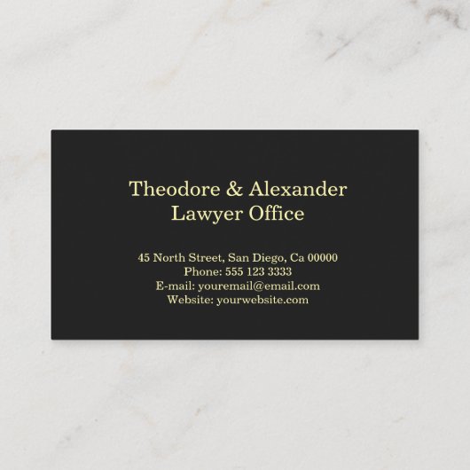 Lawyer Black Modern Business Card 名刺 (裏面)