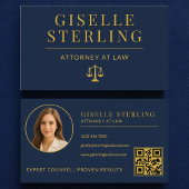 Lawyer Navy Blue Gold Attorney at Law QR Code 名刺