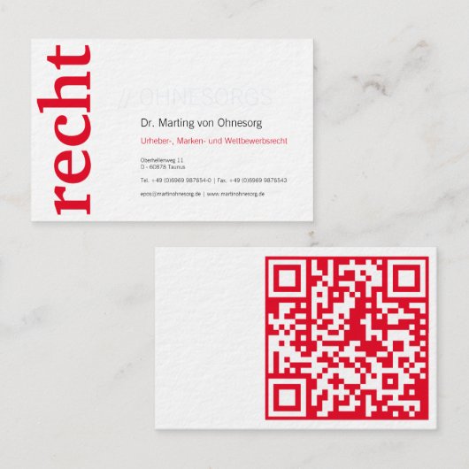 lawyer with red QR Code business card 名刺 (正面/裏面)