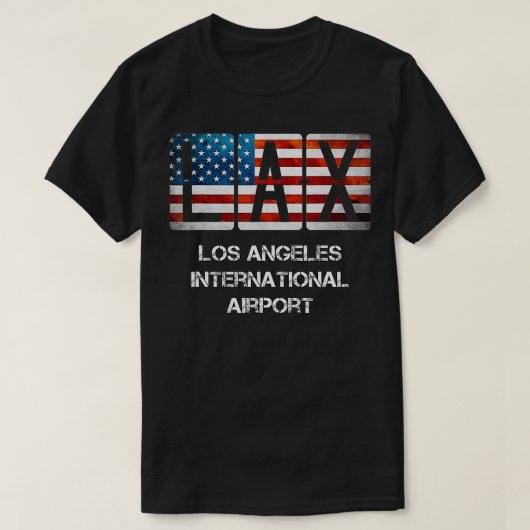 LAX空港ロサンゼルス動揺してアメリカ国旗C Tシャツ (デザイン正面)
