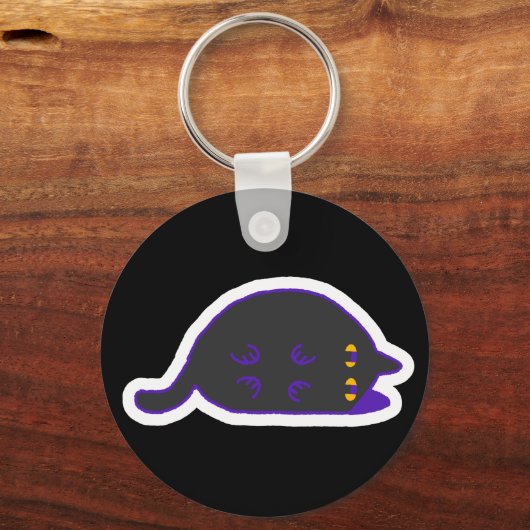 Lay Down Chonky Black Cat Keychain キーホルダー (正面)