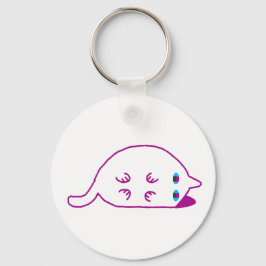 Lay Down Chonky White Cat Keychain キーホルダー