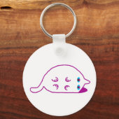 Lay Down Chonky White Cat Keychain キーホルダー (正面)