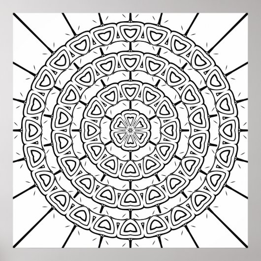 Layered Arc Motif Circular Mandala Coloring Art ポスター (正面)