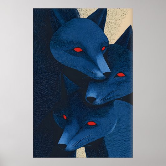 Layered Blue Fox Wall Art - Graphic Etched ポスター (正面)