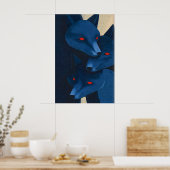 Layered Blue Fox Wall Art - Graphic Etched ポスター (キッチン)