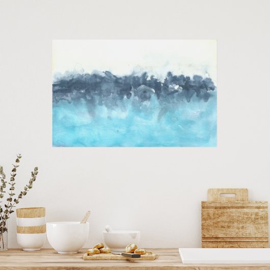 Layered Blues Abstract Painting ポスター (キッチン)