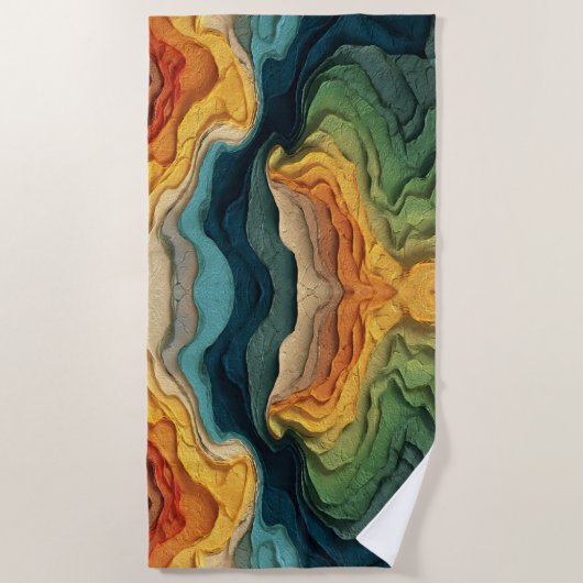 Layered Color Flow – Abstract Topographic Art ビーチタオル (正面)