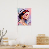 Layered Grace Abstract Feminine Portrait ポスター (キッチン)