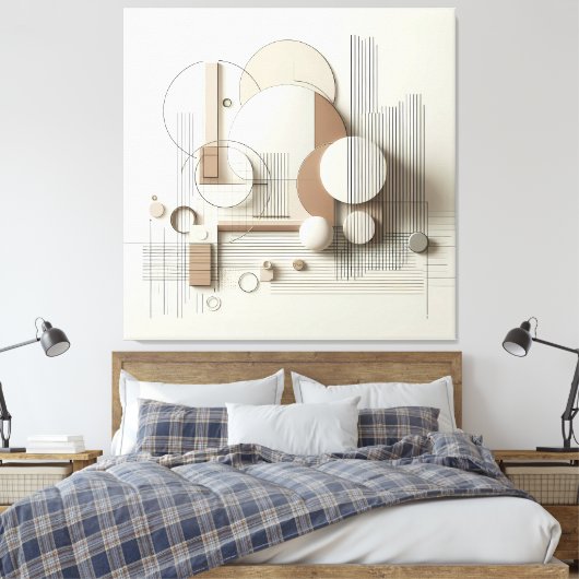 Layered Neutral 3D Geometry キャンバスプリント (インサイチュ (寝室))