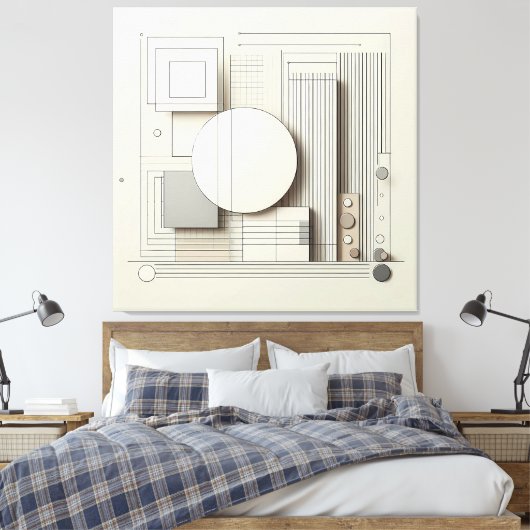 Layered Neutral Circle Grid キャンバスプリント (インサイチュ (寝室))