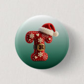 Layered Pastel Gold Trim Letter T 缶バッジ (正面)