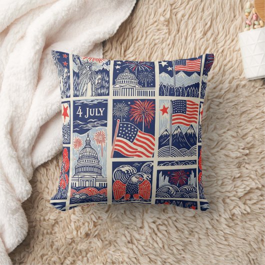 Layered Patriotic Paper Cut Tile Pattern (1) クッション (ブランケット)