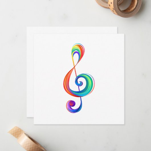 Layered rainbow treble clef ノートカード (正面/裏面インサイチュ)