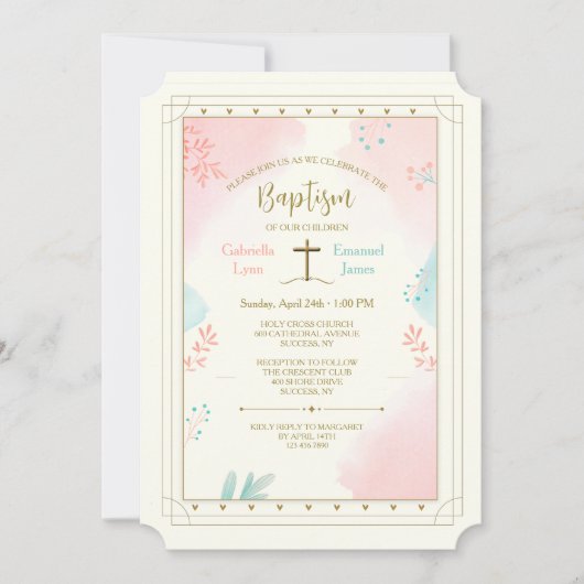 Layered Religious Pink and Blue 招待状 (正面)