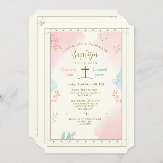 Layered Religious Pink and Blue 招待状 (正面/裏面)