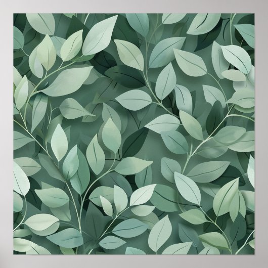 Layered Sage Botanical Leaf Pattern Wall Art ポスター (正面)