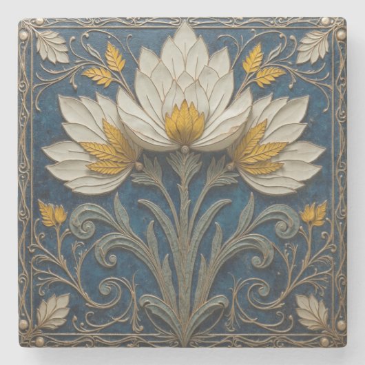 Layered white and yellow floral bouquet ストーンコースター (正面)