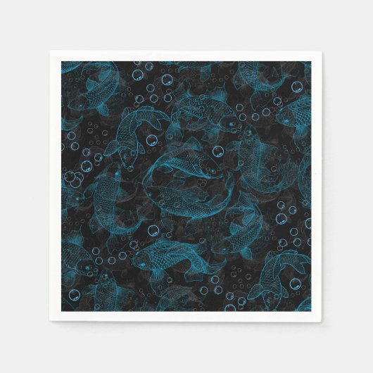 Layering Fishes Pattern 01.blue.b スタンダードカクテルナプキン (正面)