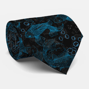 Layering Fishes Pattern 01.blue.b ネクタイ