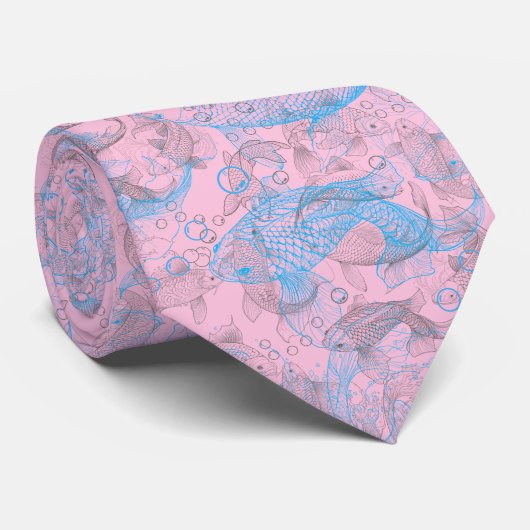 Layering Fishes Pattern 01.L Blue.b D L Pink BG ネクタイ (ロール)