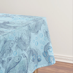 Layering Fishes Pattern 02.Dark blue.b L Blue BG テーブルクロス
