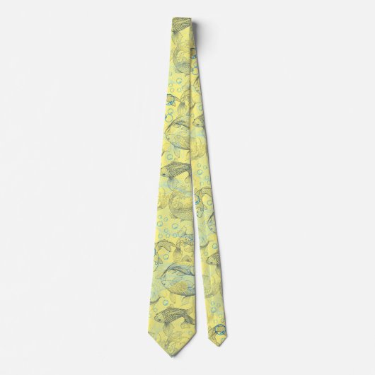 Layering Fishes Pattern 02.Dark blue.b L Yellow BG ネクタイ (正面)