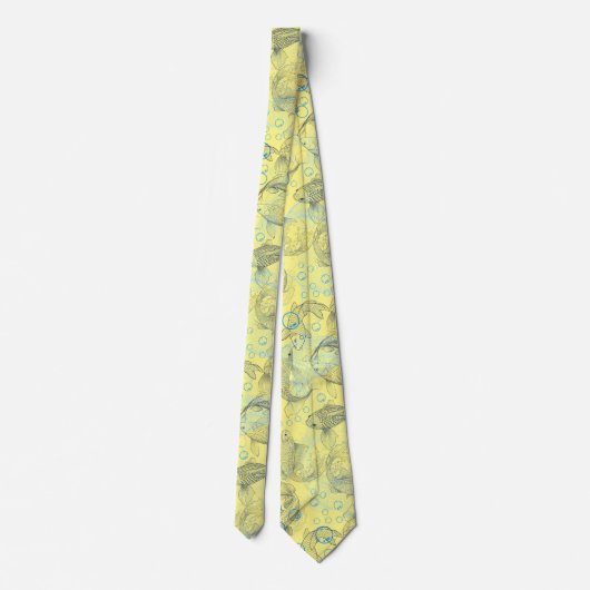 Layering Fishes Pattern 02.Dark blue.b L Yellow BG ネクタイ (裏面)