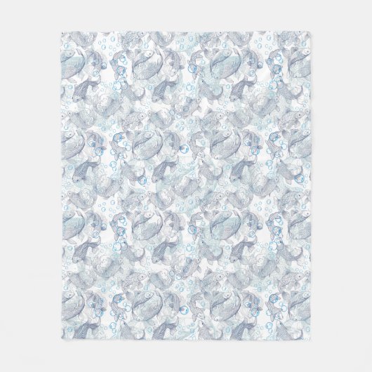 Layering Fishes Pattern 02.Dark blue.b No BG フリースブランケット (正面)